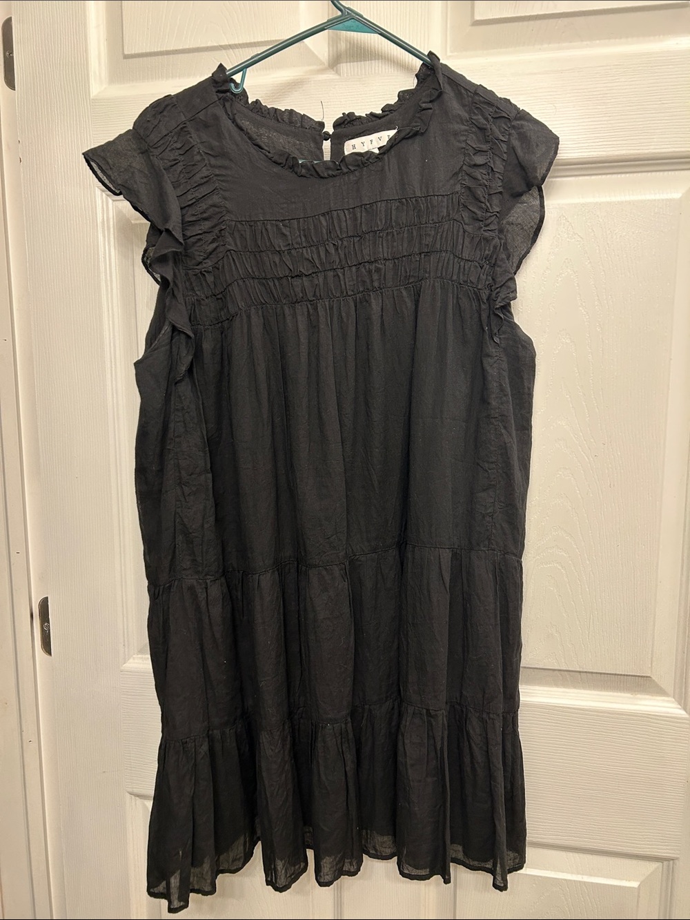 HYFVE Black Ruffle Sleeve Midi Dress
